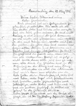 Wolfgang schrieb am 27. März 1942, einen Tag vor seiner Hinrichtung, einen Abschiedsbrief an seine geliebte Familie (S. 1). Jehovas Zeugen, Archiv Zentraleuropa